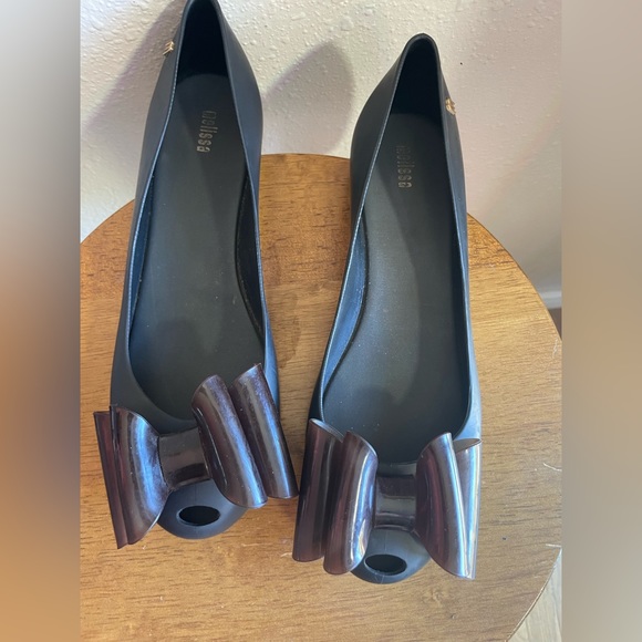 Melissa Black & Brown Bow Jelly Ballet Flats - Picture 3 of 10